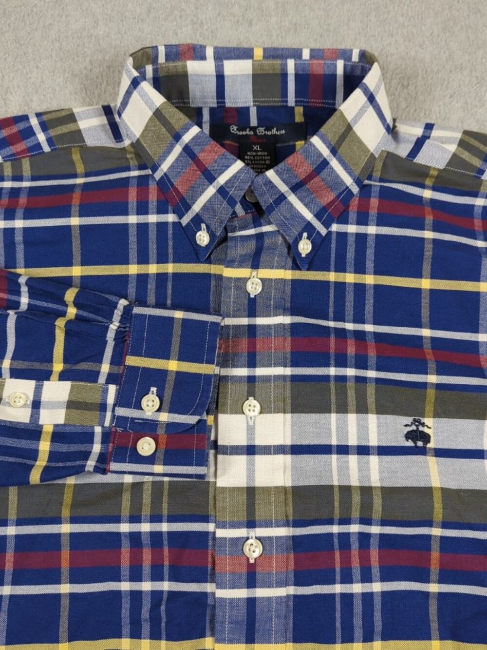 Brooks Brothers Red Fleece Shirt Men's XL Non Iron Plaid Long Sleeve Button Down
